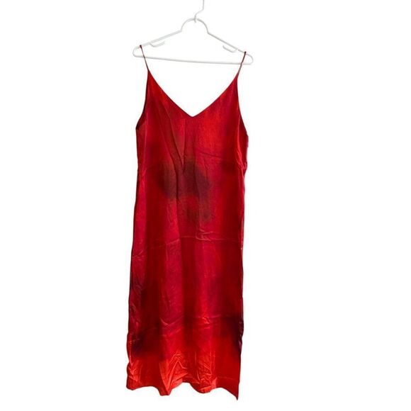 Massimo Dutti Women Midi Slip Dress L Large Red Ombre Print Flowing 6641/813 NWT - Picture 2 of 11